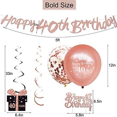 40th birthday decorations for men women - (76pack) black gold party Banner,  Pennant, Hanging Swirl, birthday balloons, Tablecloths, cupcake Topper