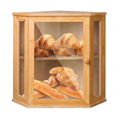 Laura's Green Kitchen Bamboo Bread Box for Kitchen Counter - Double Layer  Bread Storage with Clear Windows - Rustic Farmhouse Style Bread Bin