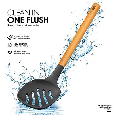 Large Silicone Cooking Utensils - Heat Resistant Kitchen Utensil Set with Wooden Handles, Spatula,Turner, Slotted Spoon, Pasta Server, Kitchen Gadgets