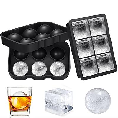 HONYAO Whiskey Cocktail Ice Mold, Silicone Round Ice Ball Maker Mold Large Square  Ice Cube Tray with Lid - 6 Ice Balls + 6 Ice Cubes Black 