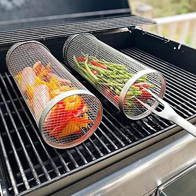 BBQ Net Tube - Rolling Grilling Basket, Stainless Steel Wire Mesh Cylinder  Grill Basket, Portable Outdoor Camping Non-Stick Barbecue Bag for Fish  Vegetable (11.8in, 2pcs) - Yahoo Shopping