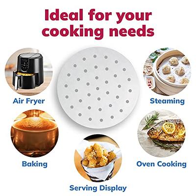 100 Pack Round Air Fryer Liners with Holes for Air Fryer Basket, Dumpling  Paper, 8-Inch Perforated Bamboo Steamer Liner Sheets for Air Frying,  Steaming, and Baking (White) 