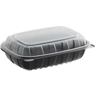 Choice 11 x 8 1/2 x 3 Microwaveable 2-Compartment Black / Clear Plastic  Hinged Container - 100/Case