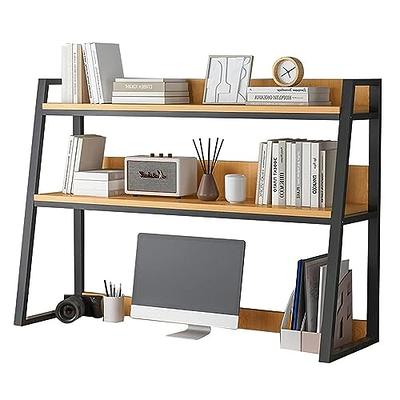 2-Tier Desktop Bookshelf For Computer Desk, Wood And Metal Desk