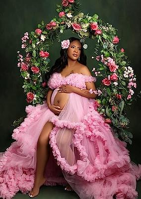 MASHENGYUE Maternity Dresses for Photoshoot Off Shoulder Tulle