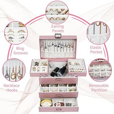 Dajasan Jewelry Boxes for Women Girls, Jewelry Storage Organizer, 4 Layers  Large Jewelry Organizer Box with 2 Drawers for Friends, Wife or Mother Gift