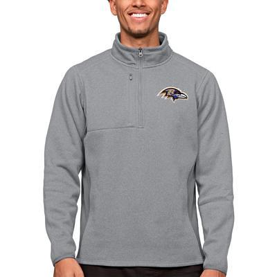 Men's Antigua Heathered Gray Baltimore Ravens Logo Victory Pullover Hoodie