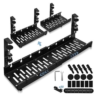 Under Desk Cable Management Tray Black, Litwaro Cable Management Under Desk  No Drill, Desk Cable Organizer with Clamp for Desk Cord Organizer, Desk  Wire Management No Damage to Desk for Office, Home 