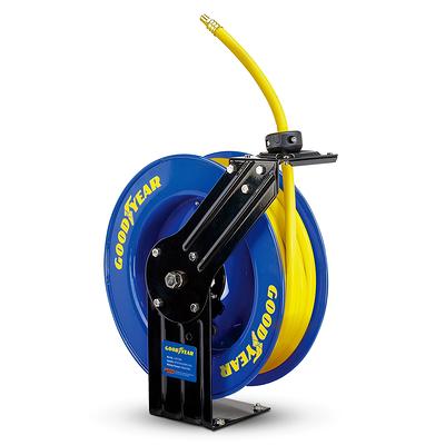 Klutch Auto Rewind Air Hose Reel - with 1/2in. x 50ft. Rubber Hose