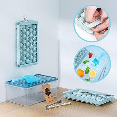  Round Ice Cube Tray with Lid & Bin Ice Ball Maker Mold for  Freezer with Container Mini Circle Ice Cube Tray Making 66PCS Sphere  Chilling Cocktail Whiskey Tea Coffee 2 Trays