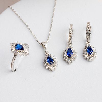 Sapphire Blue Wedding Jewelry Set Bridal NECKLACE and EARRINGS 