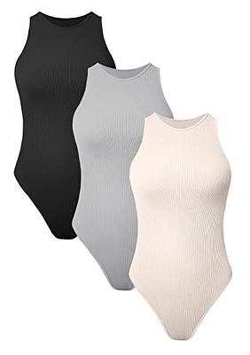Womens 3 Piece Bodysuits Sexy Ribbed Sleeveless Halter Neck Shapewear  Bodysuits Black Coffee White