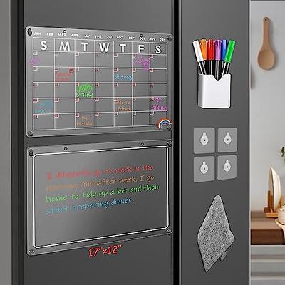 Magnetic Acrylic Calendar for fridge, 12”x16” Clear Calendar for Fridge,  Dry Erase Calendar for fridge, Includes 5 Markers, Magnetic Pen holder