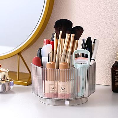 LINFIDITE 360°Rotating Makeup Brush Holder Cosmetic Display Case Clear  Makeup Lip Gloss Organizer Case with 5 Slots Round Turntable Storage Tray  for Vanity, Bathroom, Counter Organizer Clear White - Yahoo Shopping
