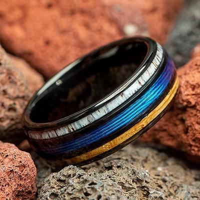 Nature Line Fishing Line Ring With Whiskey Barrel And Deer Antler Inlay