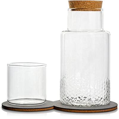 Bedside Nightstand Water Carafe and Glass Set, Night Water Carafe with  Tumbler Cup, Clear Glass Mouthwash Dispenser for Bathroom, with Silicone