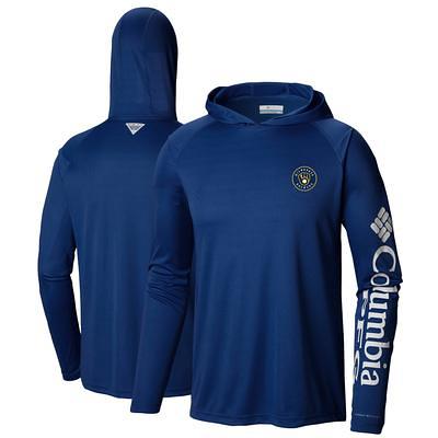 Milwaukee Brewers Antigua Strong Hold Long Sleeve Henley Hoodie T-Shirt -  Gray