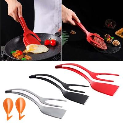 2in1 Grip and Flip Spatula Flipper Tong for Egg, Pancake and Fish Toast Omelet Making for Home Kitchen in Black