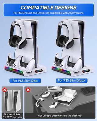 PS5 Slim Stand and Cooling Station for Playstation 5 Slim&PS5  Console,Vertical Stand Base for PS5 Disc/Digital Edition Dual PS5  Controller Charger PS5