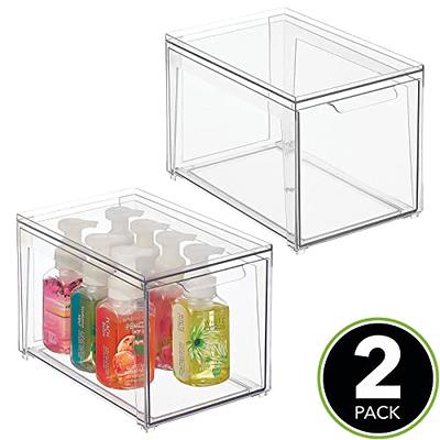 mDesign Plastic Stackable Bathroom Storage Organizer with Drawer, 2 Pack,  Clear