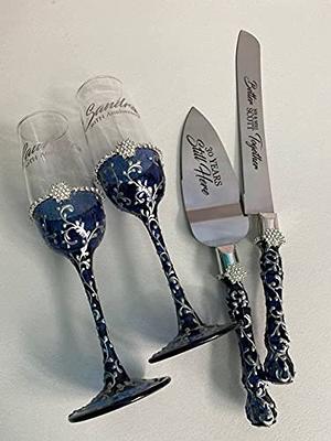 Navy Blue and Gold Wedding Cake Server and Knife Personalized Server and  Knife Engraved Server Set Cake Cutting Set Gold and Navy Blue Set 