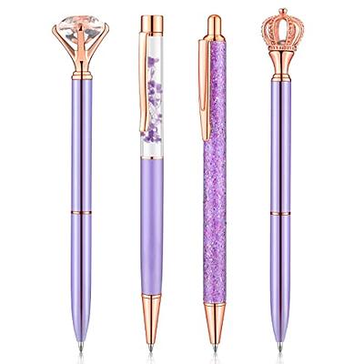 BESARME 4 Pcs Purple Pens Set, Crystal Diamond Fancy Pens Black