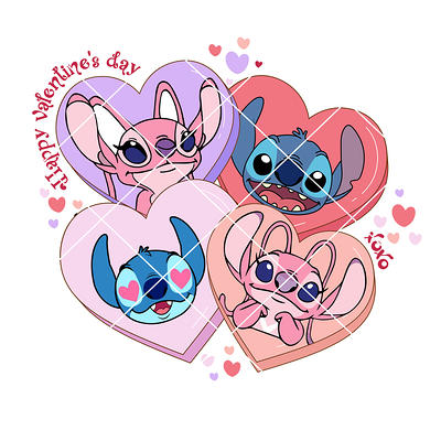 Stitch And Angel Valentines Png, Happy Valentine's Day Png