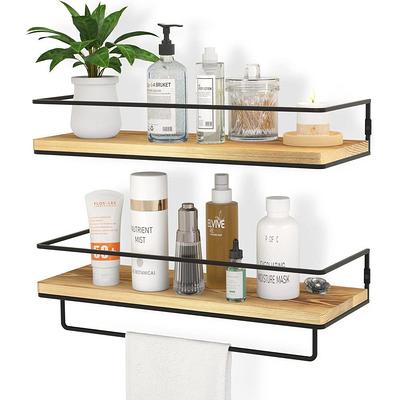 16.5 in. W x 6 in. D White Wood Floating Bathroom Shelves Wall Mounted with Wire Basket Decorative Wall Shelf