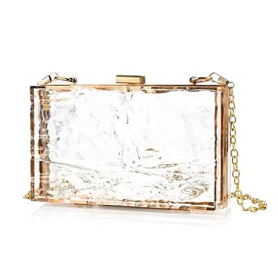 Women's Acrylic Evening Bag Glitter Clutch Purse Transparent Golden Box  Handbag Shoulder Bag for Banquets Dinners Parties 