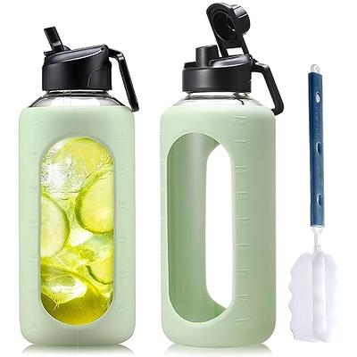 BLUEGO 64oz Glass Water Bottles with 2 Lids Half Gallon Water Bottle with  Straw 2 Liter