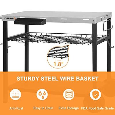 Three-Shelf Outdoor Grill Dining Cart Movable BBQ Trolley with Two Wheels Pizzello Color: Black/Stainless Steel