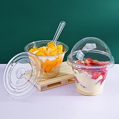 50 Pack Plastic Cups with Dome Lids and Spoons, 8 oz Clear Dessert Cups  with No Hole Lids, Mini Disposable Parfait Cups for Fruit Ice Cream Pudding