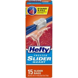 Hefty Slider Freezer Kitchen Storage Bags, Quart Size, 15 Count Blue