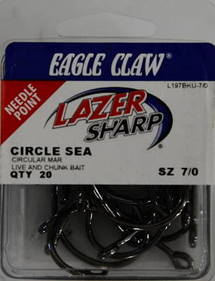 Eagle Claw Lazer Sharp Circle Live and Chunk Bait Fishing Hooks, Sea Guard,  Size 4, 6 Pack 
