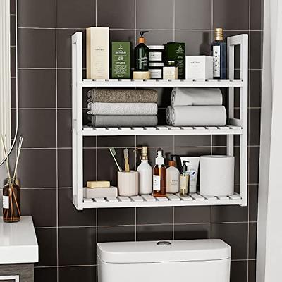 Galood Bathroom Storage Shelves Organizer Adjustable 3 Tiers, Over The Toilet Storage Floating Shelves for Wall Mounted with Hanging Rod (Black)