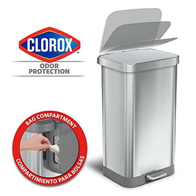 Glad Trash Can, Plastic Kitchen Waste Bin with Odor Protection of Lid, Hands Free with Step On Foot Pedal and Garbage Bag Rings, 13 Gallon, Grey