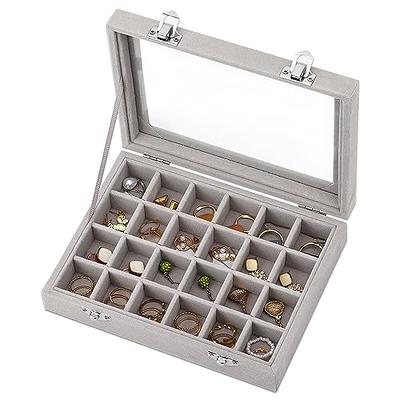 Pengup Jewelry Rings Earrings Organizer Display Case Box Showcase with Glass  Lid (Beige, 24 Grid) - Yahoo Shopping