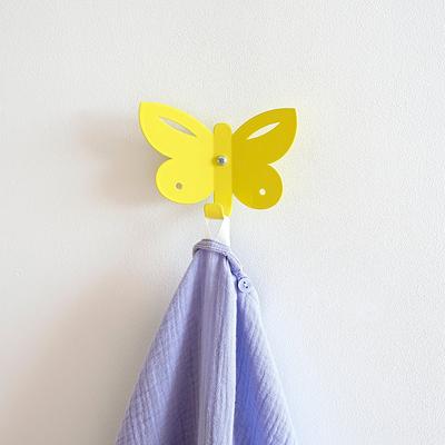 Kids Wall Hook Butterfly Yellow, Decorative Animal Hanger, Metal