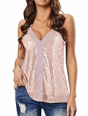 Women Sparkly Sequins Tank Top Sleeveless Dressy Camisole
