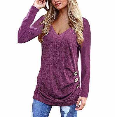 Camisetas De Manga Larga Para Mujer, Womens Oversized Loose Sweatshirts  Tops Trendy Casual Fall Long Sleeve Solid Color Pullover Shirts Crewneck