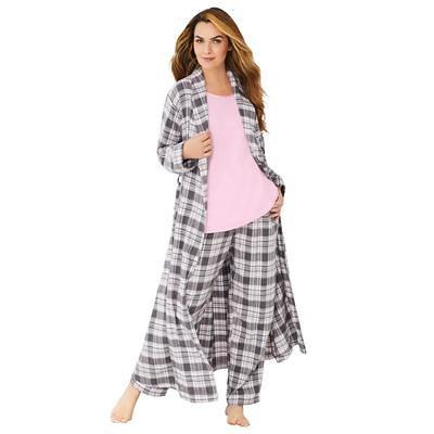 Plus Size Women's Long Flannel Robe by Dreams & Co. in Slate Plaid (Size M)  - Yahoo Shopping