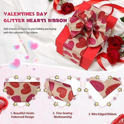 2 Roll 20 Yards Glitter Hearts Wired Edge Burlap Ribbon Valentine