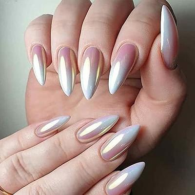 BISHENGYF 6 Pcs White Chrome Nail Powder, Pearl Effect Nail Powder