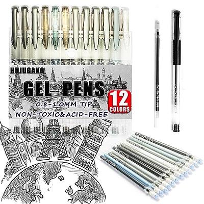 HUJUGAKO 24 Pack Black Grey Gel Pens, 12 Colored Gel Pen with 12