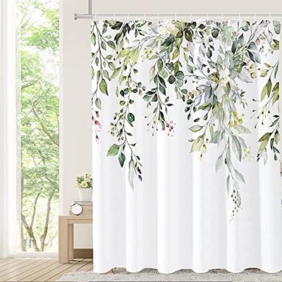 Green Eucalyptus Leaves and Branches, Shower Curtain Hooks Rings,Set of 12 Shower Hooks for Curtain Rustproof Decorative Shower Rings for Bathroom