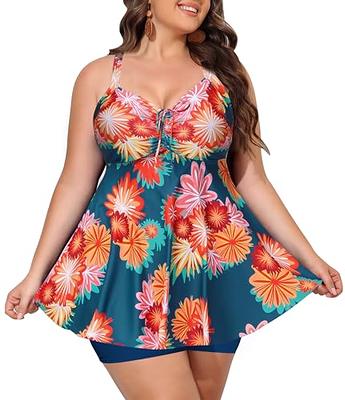 Yonique Womens Plus Size Swimsuits with Shorts Tummy Control Tankini Two  Piece Bathing Suits Athletic Swimwear