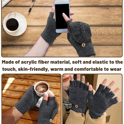 Feelorna Thermal Insulation Fingerless Gloves, Winter Knitted Mittens  Convertible Glove Flap Warm Touchscreen Mittens Half Finger with Button for  Women and Men (Grey) - Yahoo Shopping