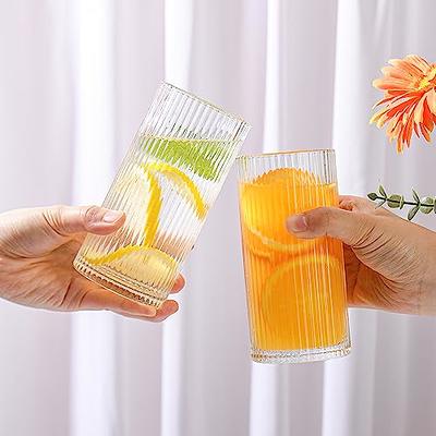 2PCS Ribbed Glass cups with Bamboo Lids and Glass Straws, Fluted Vintage  Ripple Clear Glassware, Origami Style Drinking Glasses for Juice, Beer,  Iced Coffee, Tea and Cocktail 