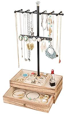 Keebofly Wall Mounted Jewelry Organizer with Rustic Wood Large Space Jewelry Cabinet Holder for Necklaces, Earrings, Bracelets, Ring Holder, and Acces