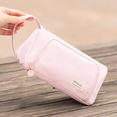 Aiscool Big Capacity Pencil Case Bag Pen Pouch Holder Large Storage Stationery Organizer for School Supplies Office College Teen (Pink)